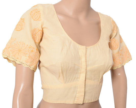 Sushila Vintage Cream Stitched Sari Blouse Art Cotton Chikankari Work Choli 40"