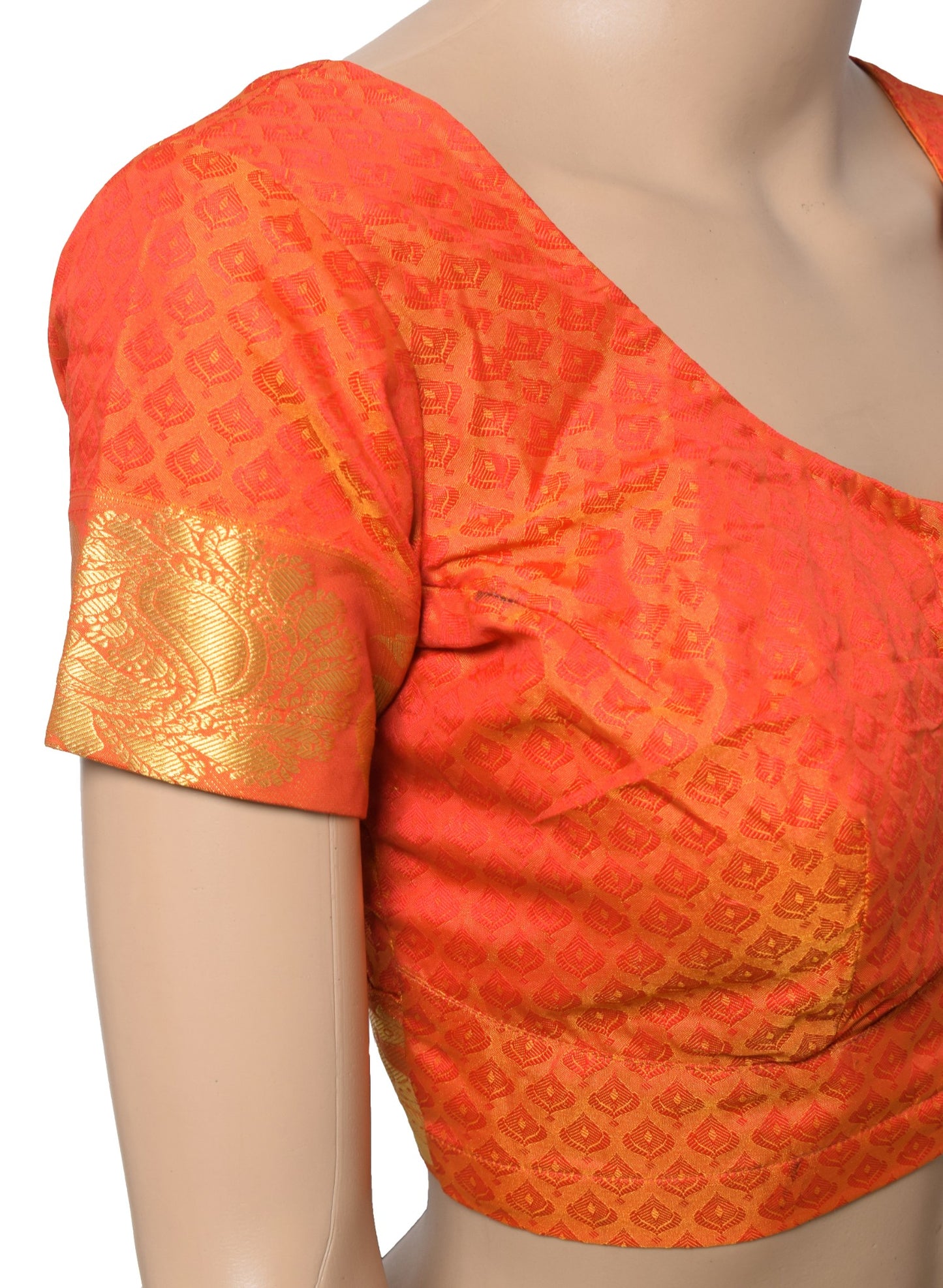 Sushila Vintage Readymade Orange Sari Blouse Art Silk Woven Designer Choli 34"