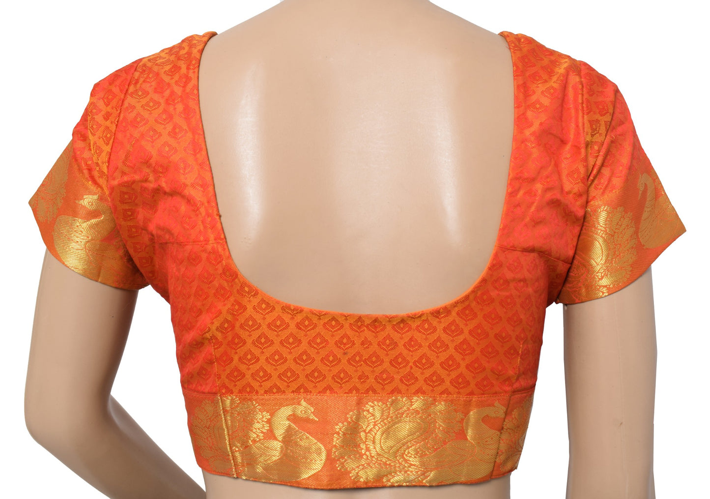 Sushila Vintage Readymade Orange Sari Blouse Art Silk Woven Designer Choli 34"