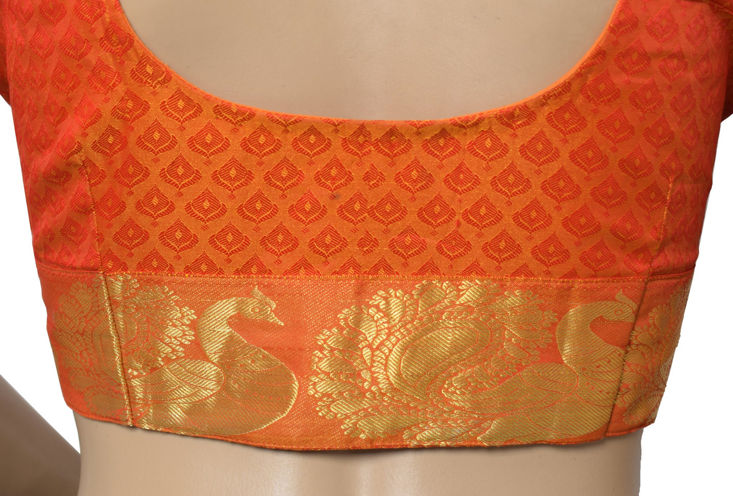 Sushila Vintage Readymade Orange Sari Blouse Art Silk Woven Designer Choli 34"