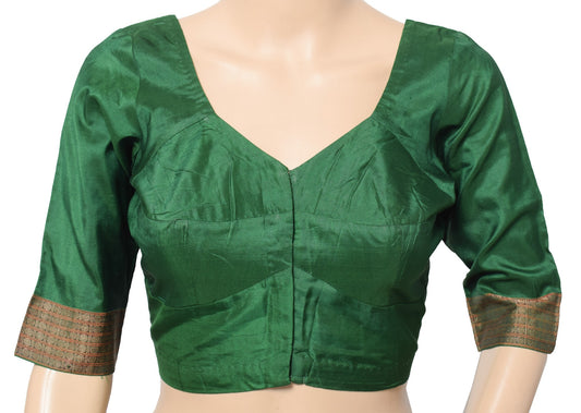 Sushila Vintage Readymade Green Sari Blouse Zari Woven Pure Silk Top Choli 34"