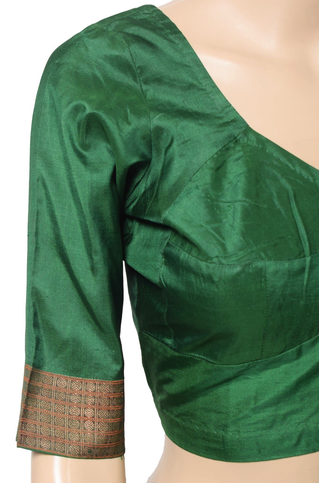 Sushila Vintage Readymade Green Sari Blouse Zari Woven Pure Silk Top Choli 34"