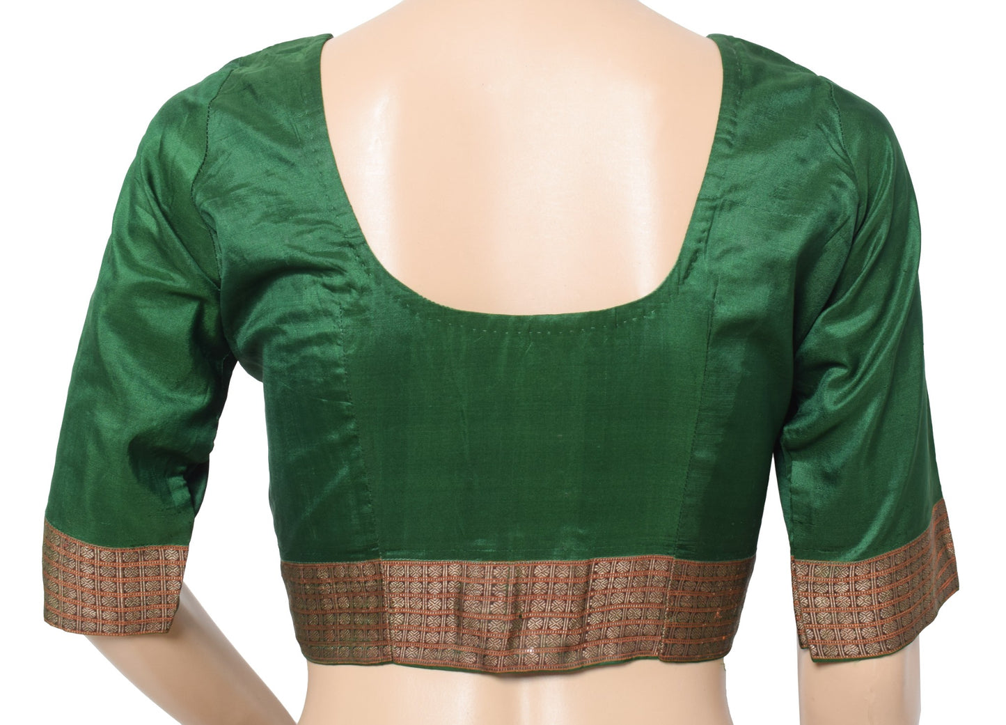 Sushila Vintage Readymade Green Sari Blouse Zari Woven Pure Silk Top Choli 34"