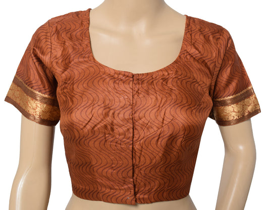 Sushila Vintage Readymade Brown Sari Blouse Pure Silk Lahariya Printed Choli 34"
