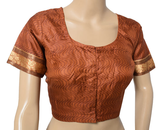 Sushila Vintage Readymade Brown Sari Blouse Pure Silk Lahariya Printed Choli 34"