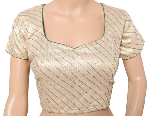 Sushila Vintage Shimmer Golden Sari Blouse Readymade Brocade Pure Silk Top 36"