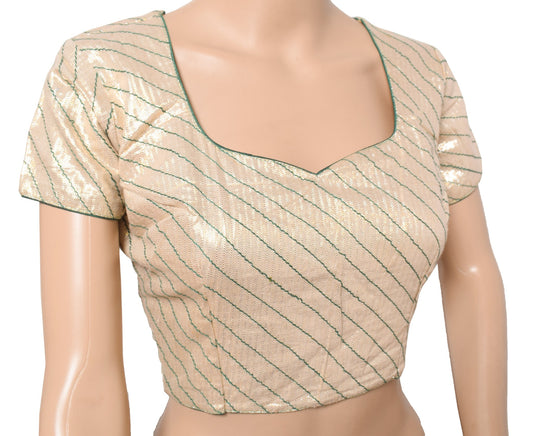 Sushila Vintage Shimmer Golden Sari Blouse Readymade Brocade Pure Silk Top 36"