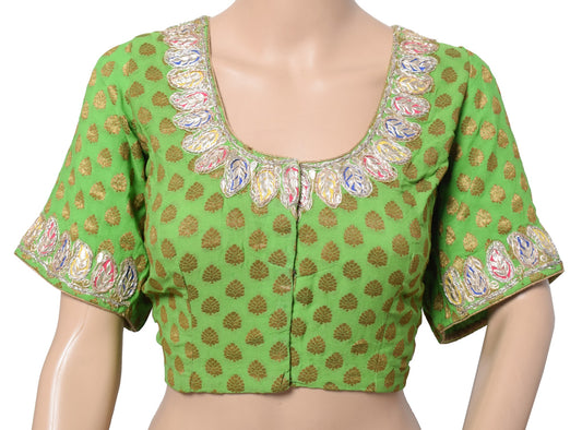 Sushila Vintage Green Readymade Stitched Sari Blouse Pure Georgette Woven Choli