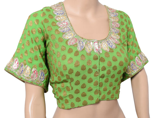 Sushila Vintage Green Readymade Stitched Sari Blouse Pure Georgette Woven Choli