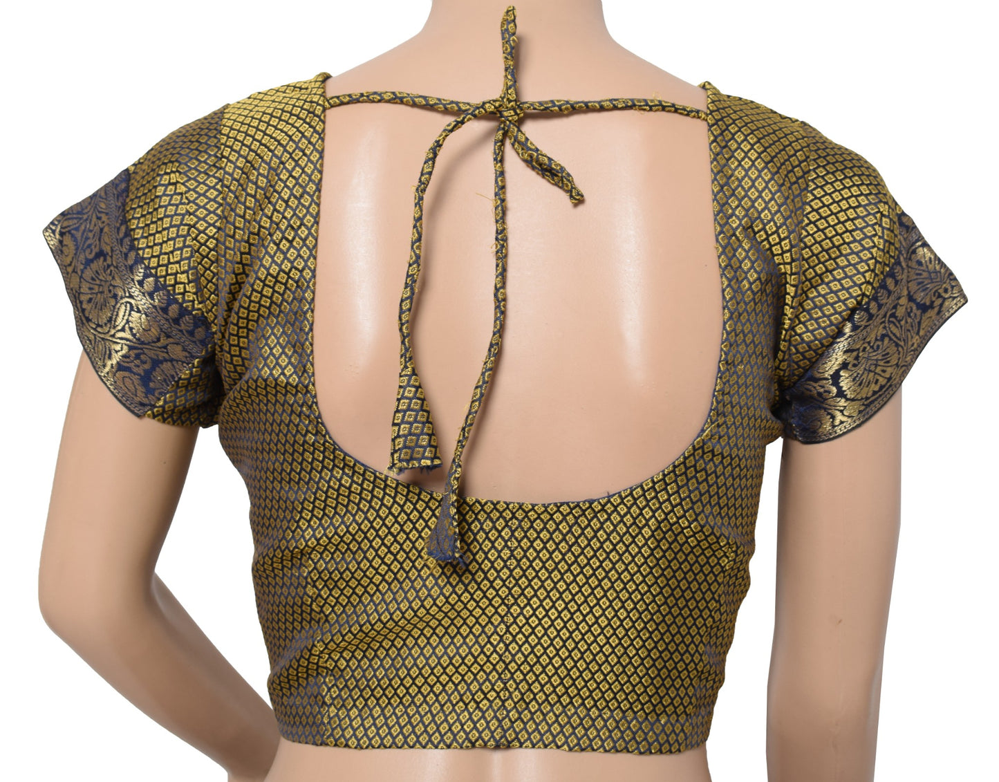 Sushila Vintage Art Silk Stitched Sari Blouse Blue Woven Designer Choli 34"