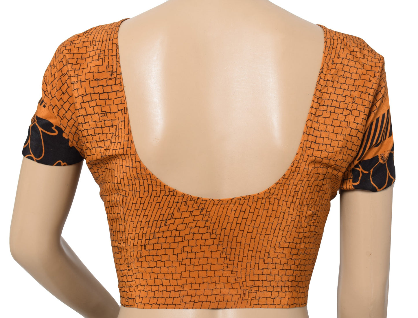Sushila Vintage Readymade Stitched Sari Blouse Crepe Printed Rust TopCholi 44"