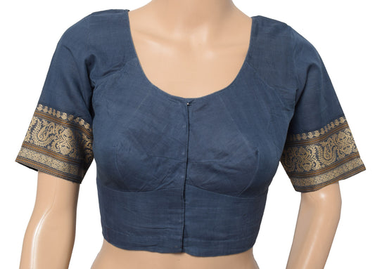 Sushila Vintage Readymade Stitched Sari Blouse Cotton Woven Gray 36" Choli Top