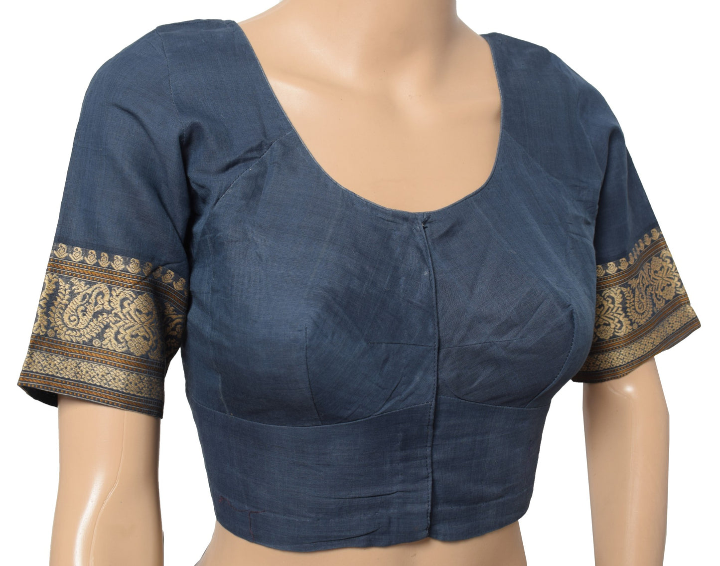 Sushila Vintage Readymade Stitched Sari Blouse Cotton Woven Gray 36" Choli Top