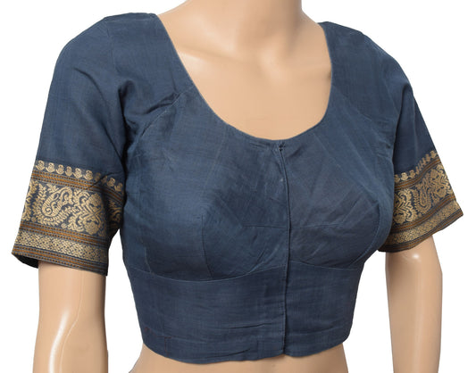 Sushila Vintage Readymade Stitched Sari Blouse Cotton Woven Gray 36" Choli Top