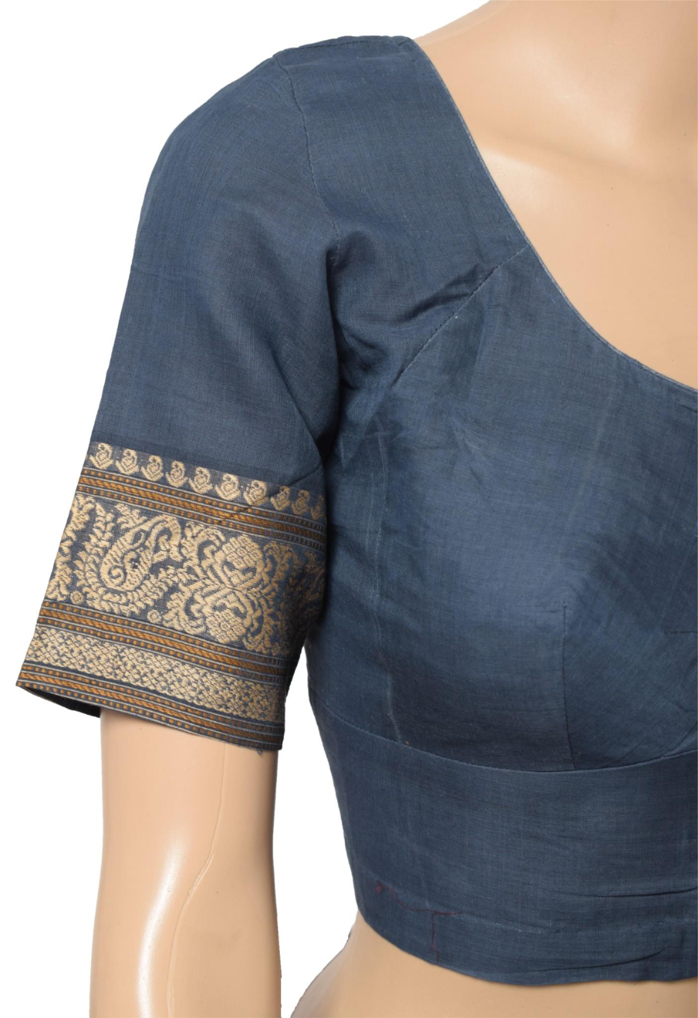 Sushila Vintage Readymade Stitched Sari Blouse Cotton Woven Gray 36" Choli Top