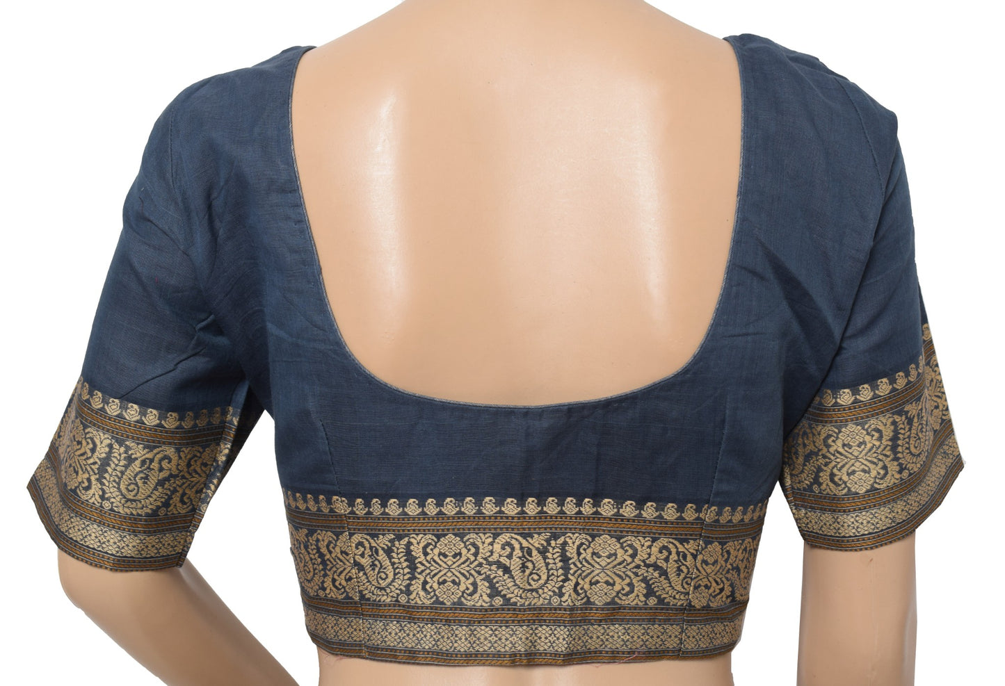 Sushila Vintage Readymade Stitched Sari Blouse Cotton Woven Gray 36" Choli Top