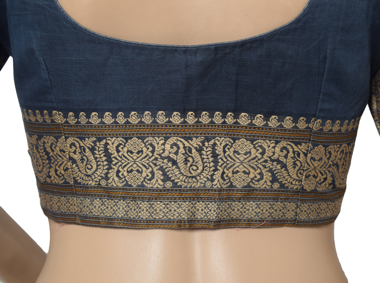 Sushila Vintage Readymade Stitched Sari Blouse Cotton Woven Gray 36" Choli Top
