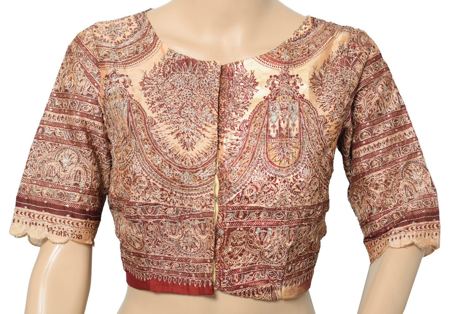 Sushila Vintage Art Silk Stitched Sari Blouse Light Brown Aari Work Choli 36"