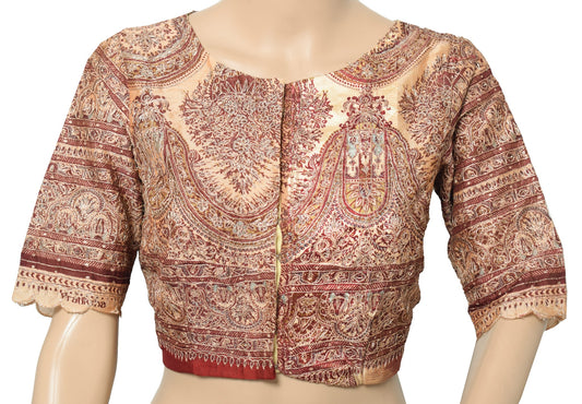 Sushila Vintage Art Silk Stitched Sari Blouse Light Brown Aari Work Choli 36"