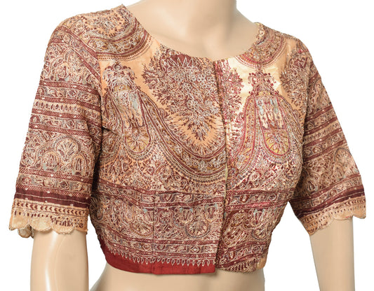 Sushila Vintage Art Silk Stitched Sari Blouse Light Brown Aari Work Choli 36"