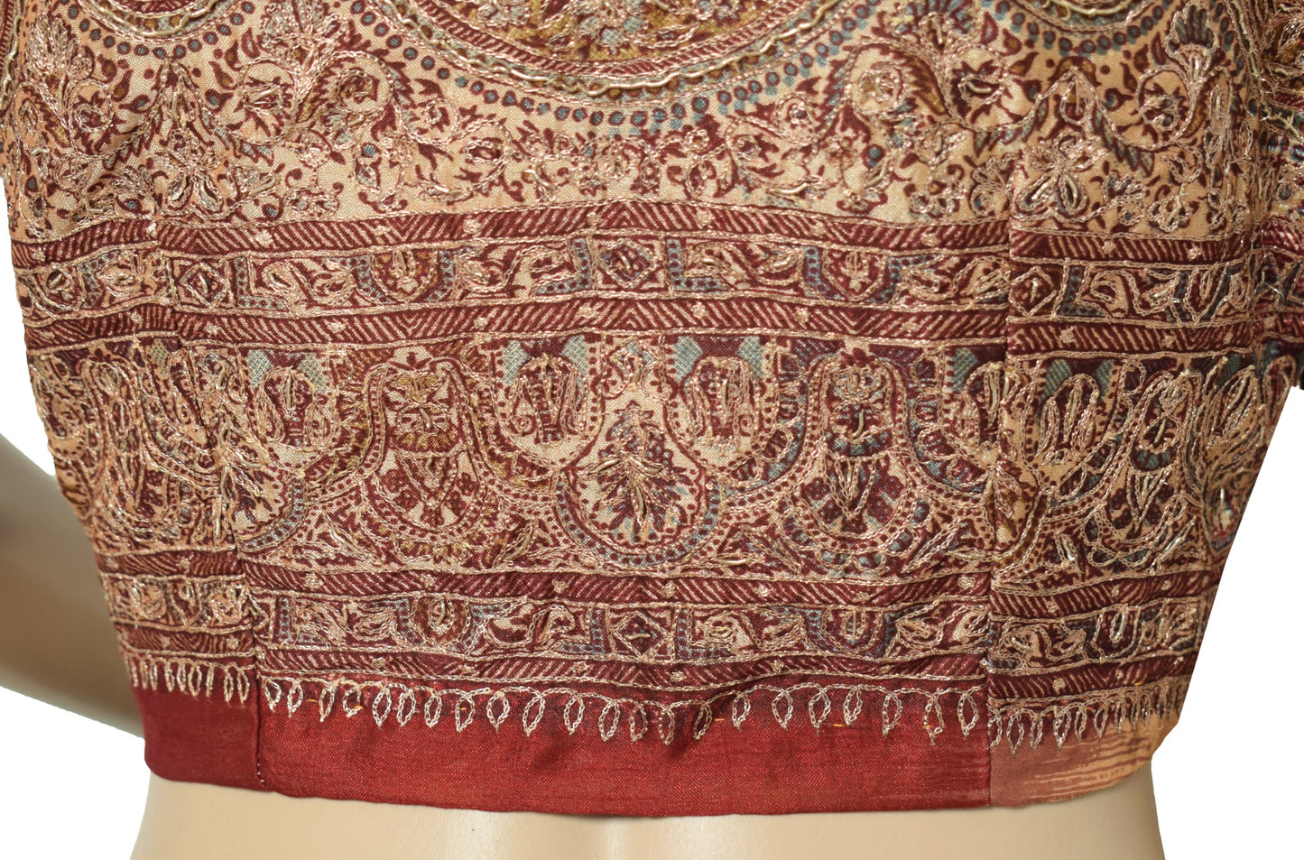 Sushila Vintage Art Silk Stitched Sari Blouse Light Brown Aari Work Choli 36"