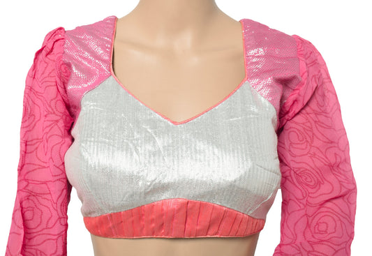 Sushila Vintage Shimmer Stitched Sari Blouse Woven Designer Padded Choli Top 38"