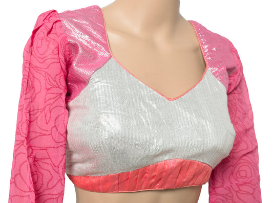 Sushila Vintage Shimmer Stitched Sari Blouse Woven Designer Padded Choli Top 38"
