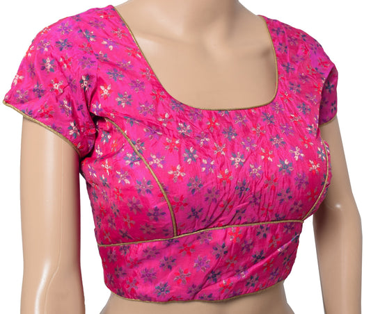 Sushila Vintage Magenta Sari Blouse Floral Woven Readymade Padded Top Choli 38"