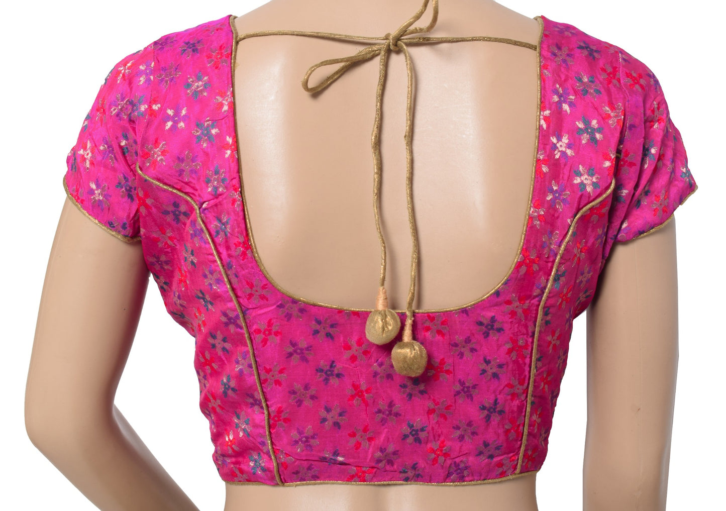 Sushila Vintage Magenta Sari Blouse Floral Woven Readymade Padded Top Choli 38"
