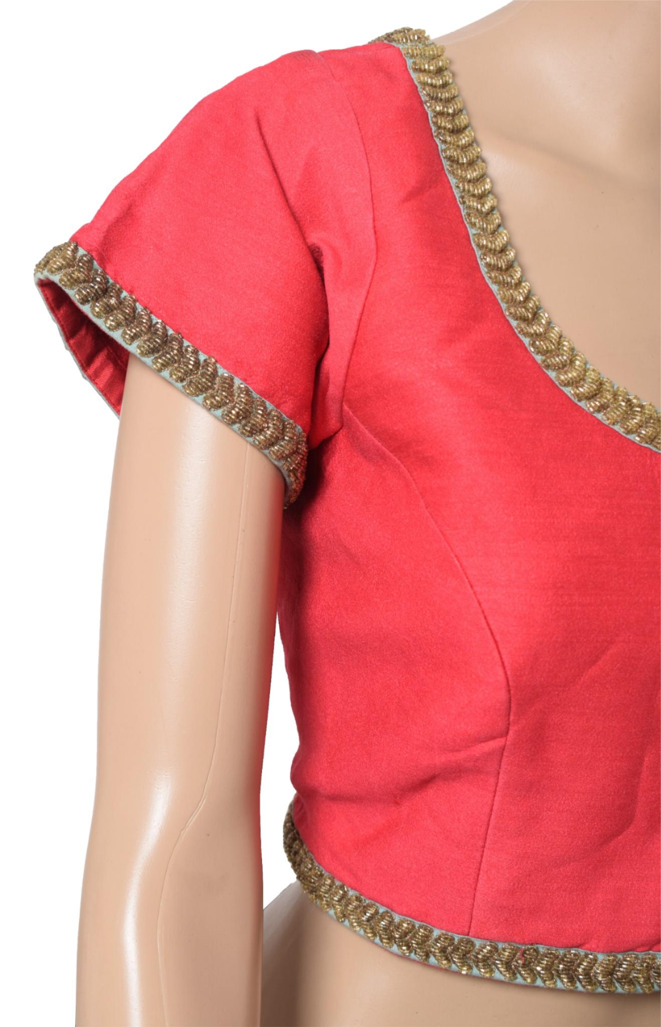 Sushila Vintage Readymade Pink Sari Blouse Silk Glass Beads Embellish Top 36"