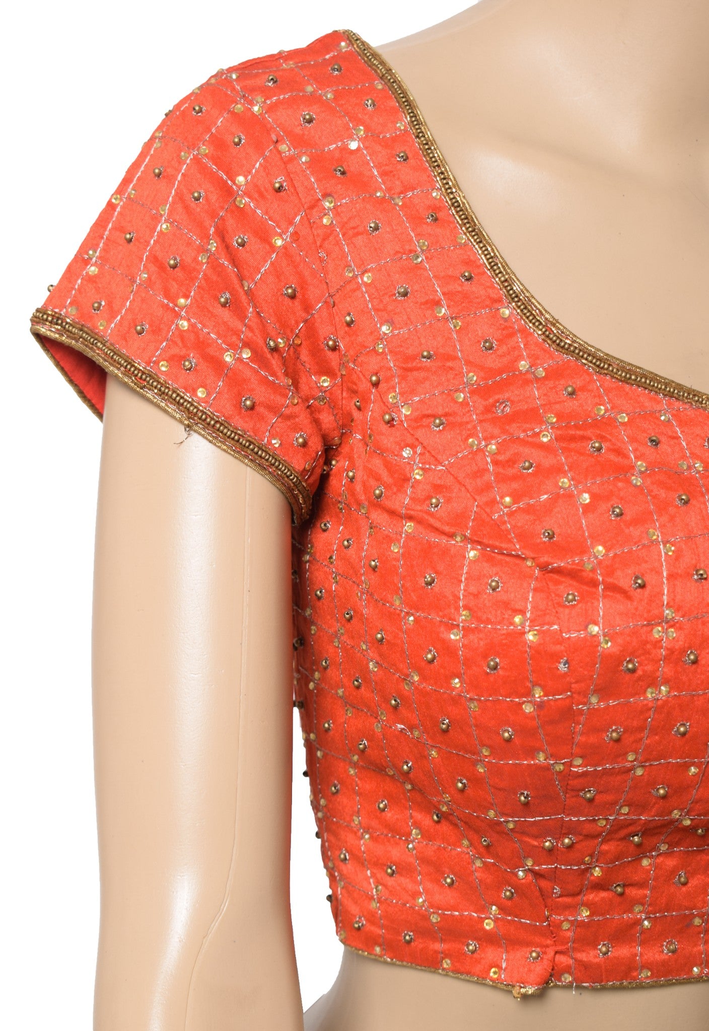 Sushila Vintage Padded Red Sari Blouse Readymade Art Silk Embroidered Choli 34"