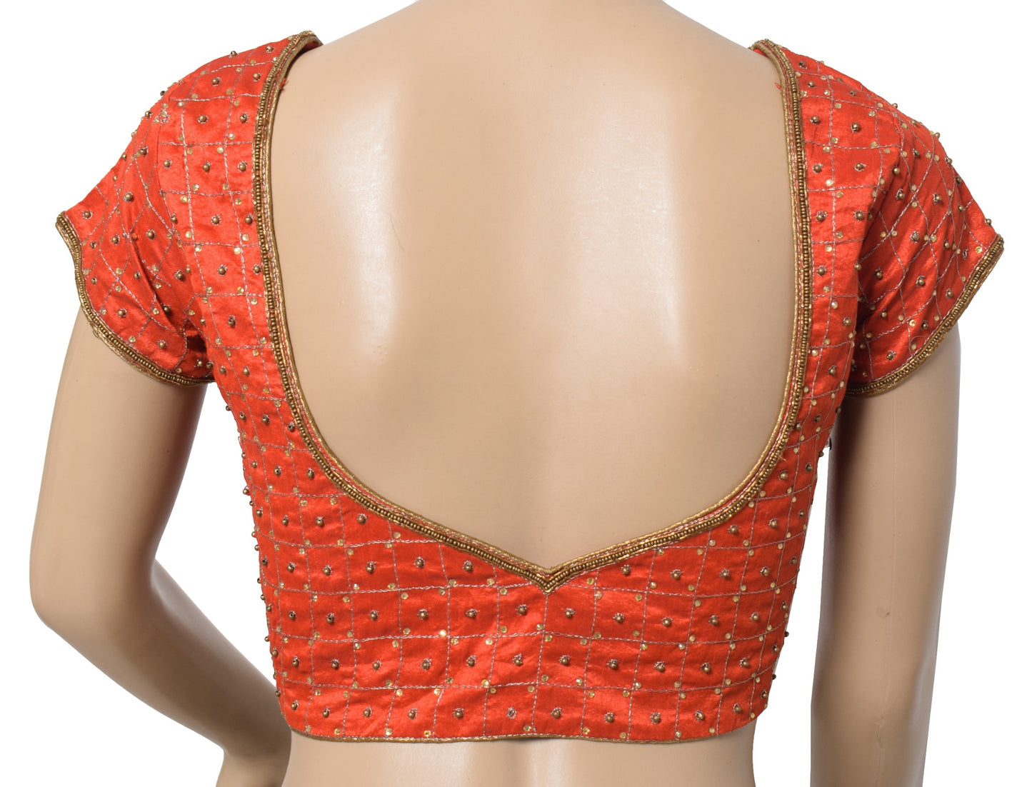 Sushila Vintage Padded Red Sari Blouse Readymade Art Silk Embroidered Choli 34"