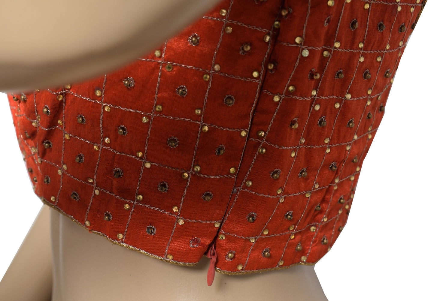 Sushila Vintage Padded Red Sari Blouse Readymade Art Silk Embroidered Choli 34"