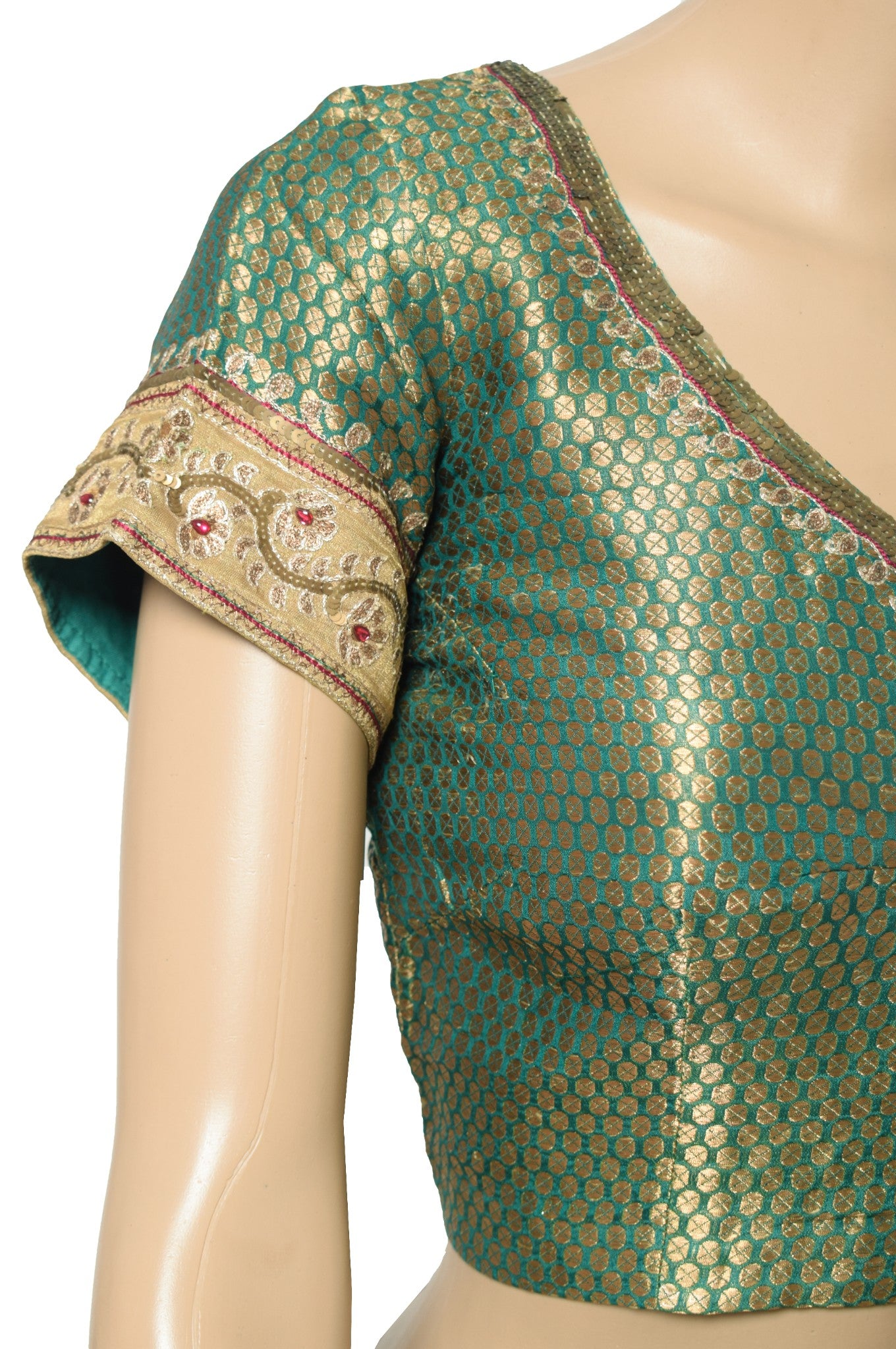 Sushila Vintage Banarasi Brocade Sari Blouse Green Pure Silk Designer Choli 34"
