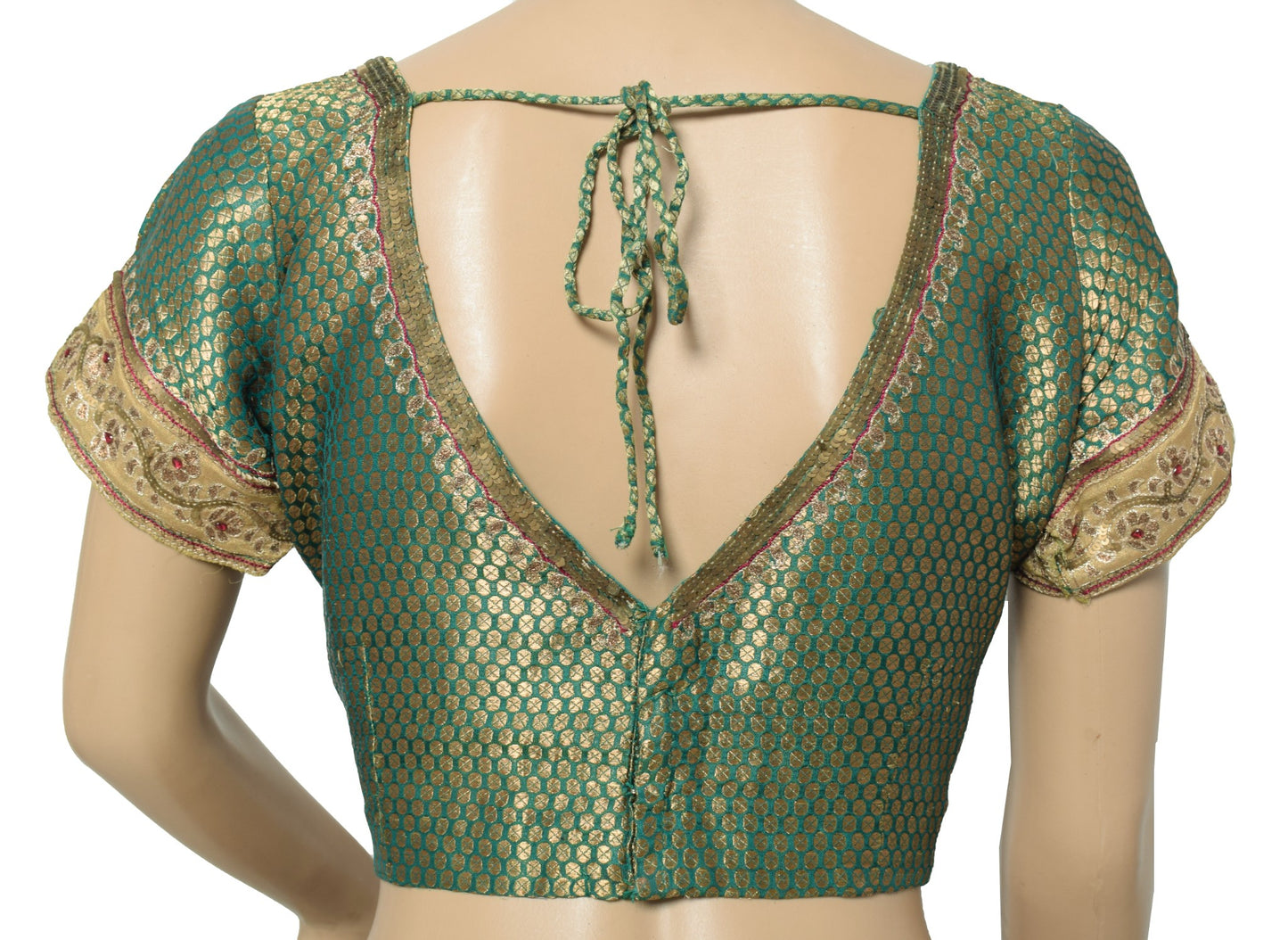 Sushila Vintage Banarasi Brocade Sari Blouse Green Pure Silk Designer Choli 34"