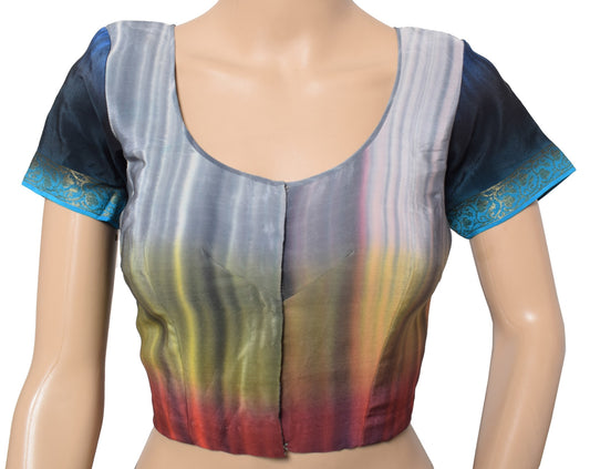 Sushila Vintage Stitched Multi-Color Sari Blouse Tie-Dye Pure Crepe Choli Top38"