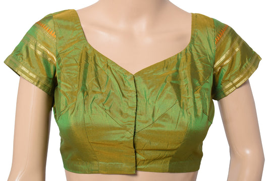 Sushila Vintage Green Stitched Sari Blouse Pure Silk Hand Woven Indian Choli 32"