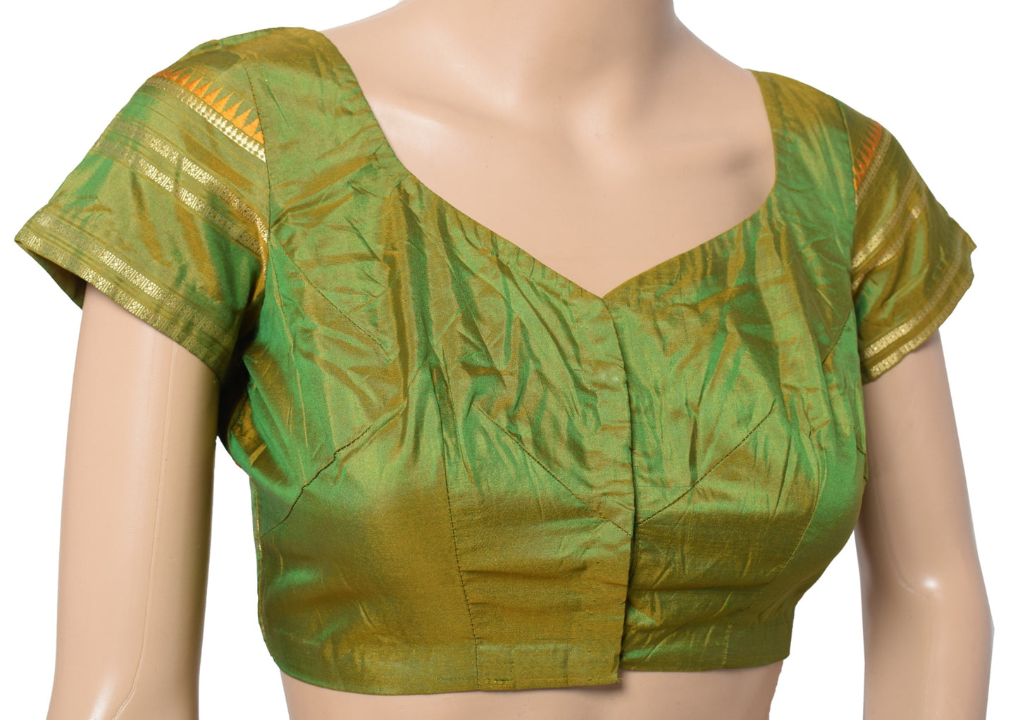 Sushila Vintage Green Stitched Sari Blouse Pure Silk Hand Woven Indian Choli 32"