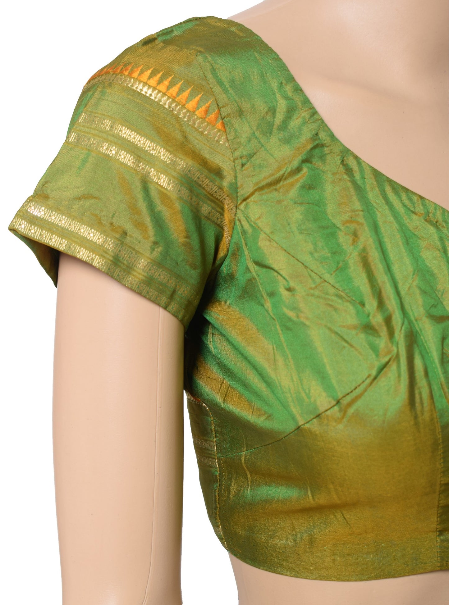 Sushila Vintage Green Stitched Sari Blouse Pure Silk Hand Woven Indian Choli 32"