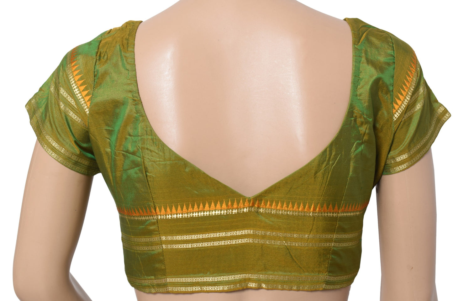 Sushila Vintage Green Stitched Sari Blouse Pure Silk Hand Woven Indian Choli 32"