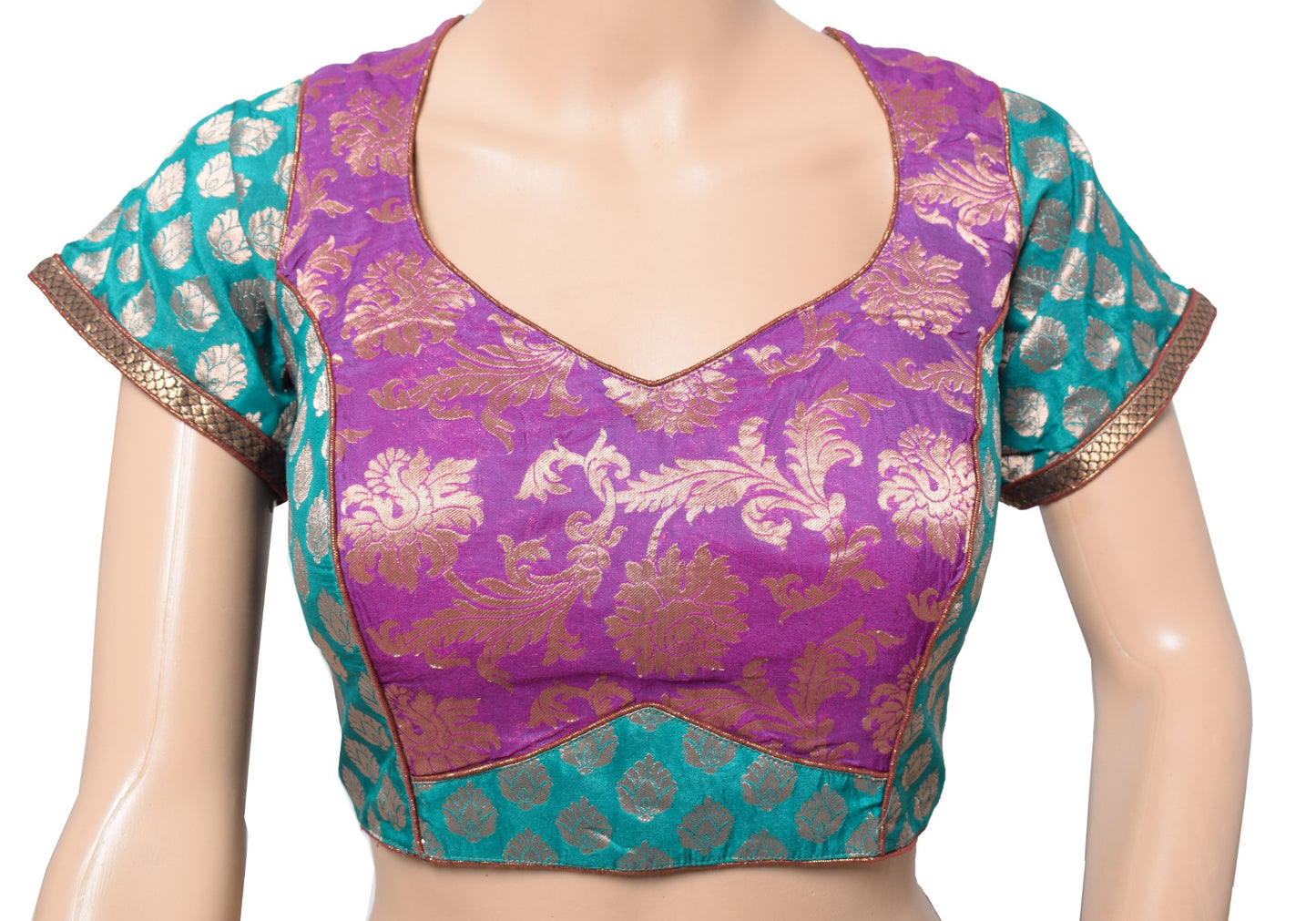 Sushila Vintage Purple Brocade Sari Blouse Art Silk Floral Designer Choli 36"