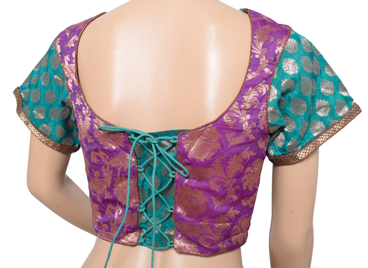 Sushila Vintage Purple Brocade Sari Blouse Art Silk Floral Designer Choli 36"