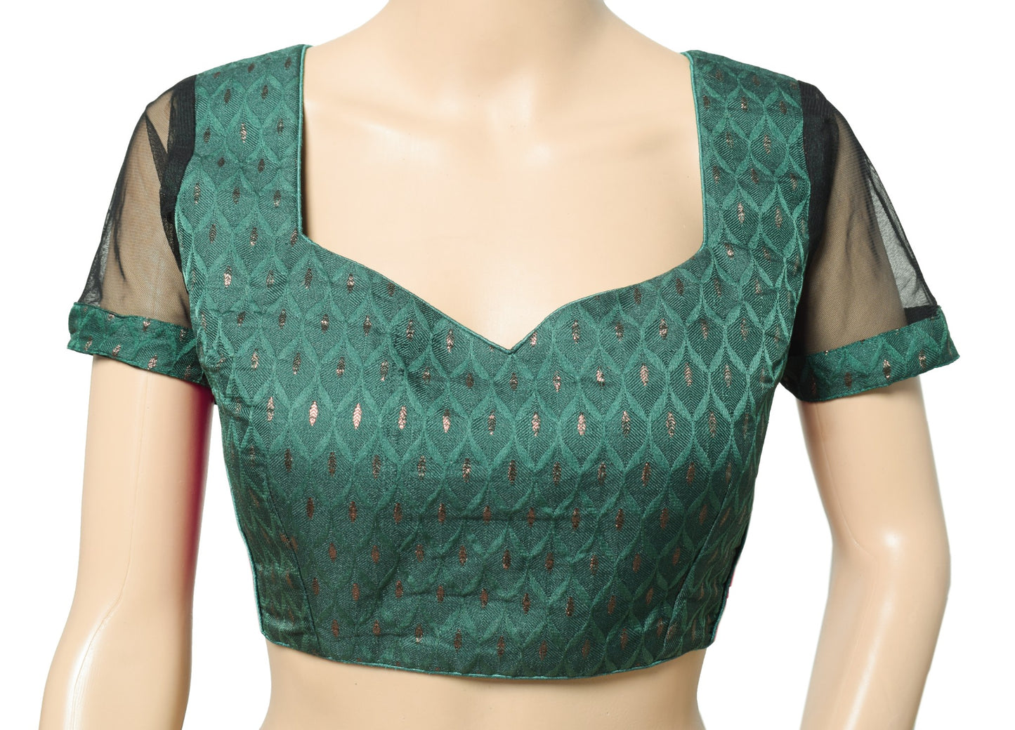 Sushila Vintage Readymade Green Sari Blouse Silk Woven Designer Padded Choli 38"