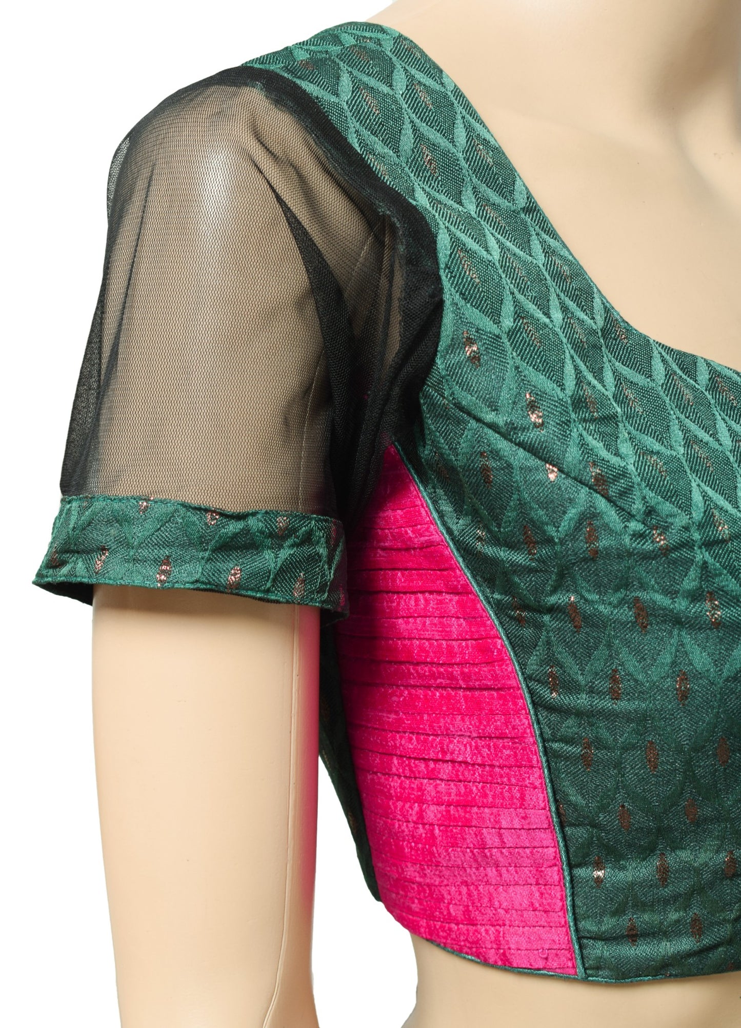 Sushila Vintage Readymade Green Sari Blouse Silk Woven Designer Padded Choli 38"