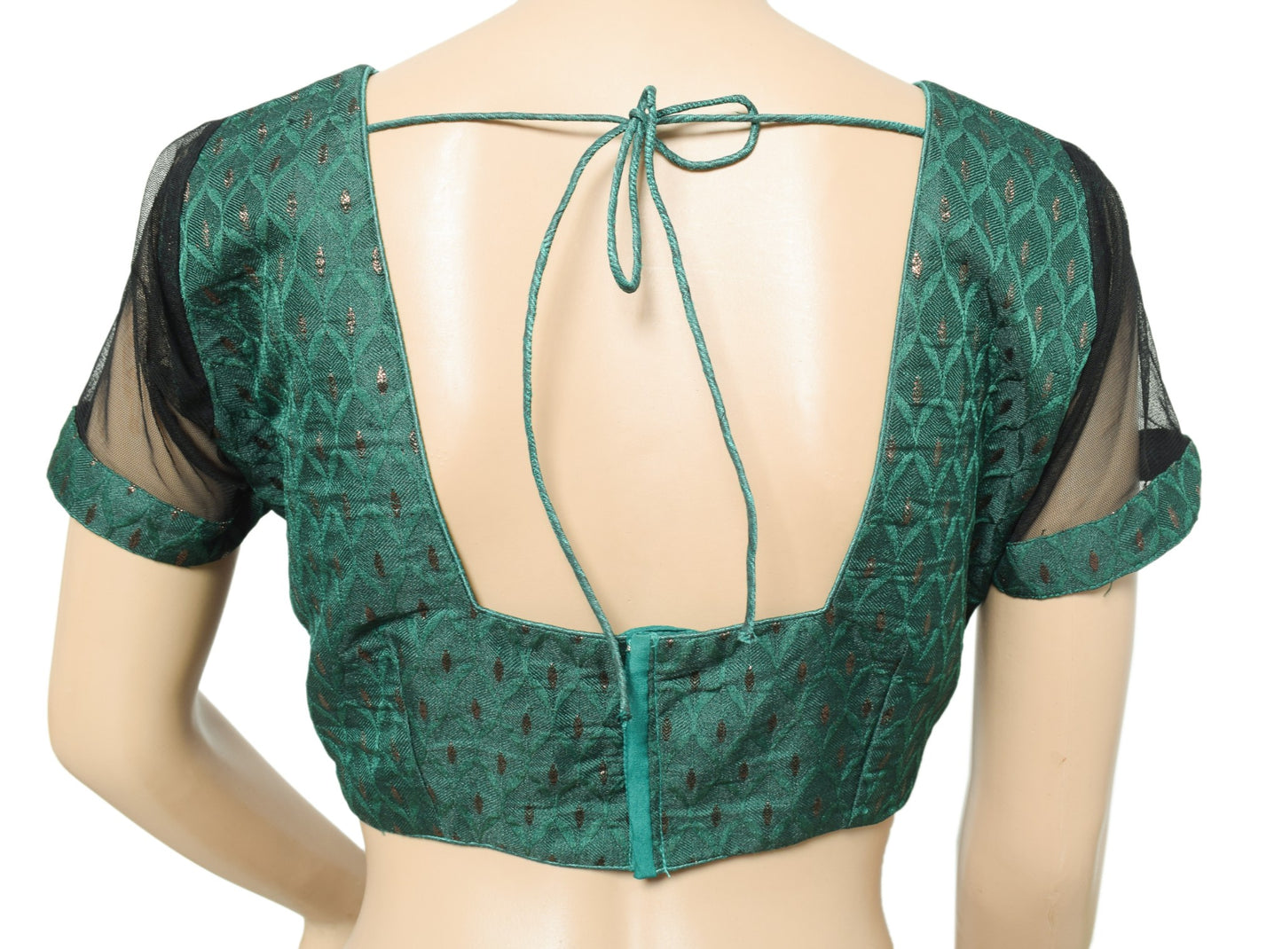 Sushila Vintage Readymade Green Sari Blouse Silk Woven Designer Padded Choli 38"