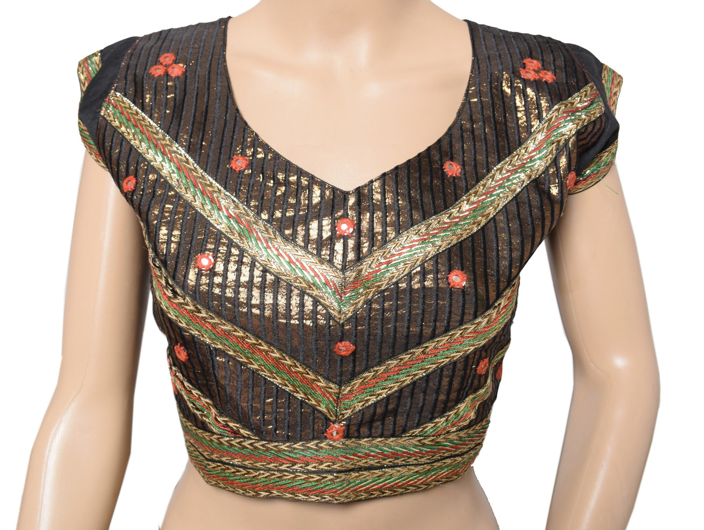 Sushila Vintage Readymade Black Sari Blouse Patch Work Designer Choli Top 36"