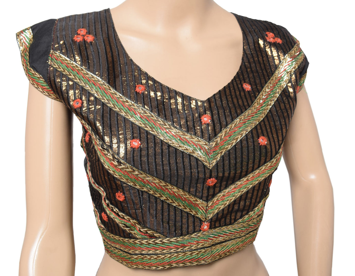 Sushila Vintage Readymade Black Sari Blouse Patch Work Designer Choli Top 36"