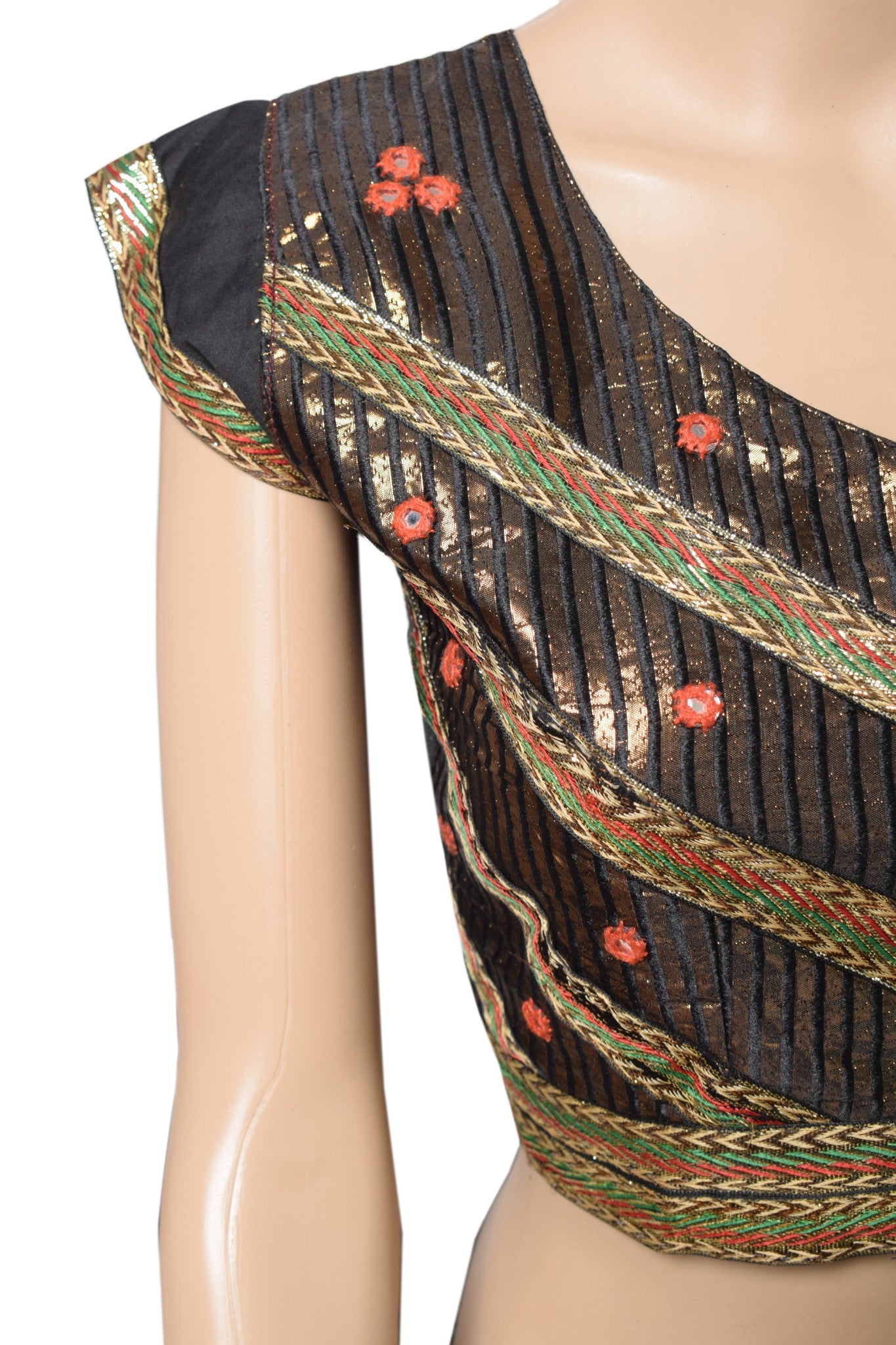 Sushila Vintage Readymade Black Sari Blouse Patch Work Designer Choli Top 36"