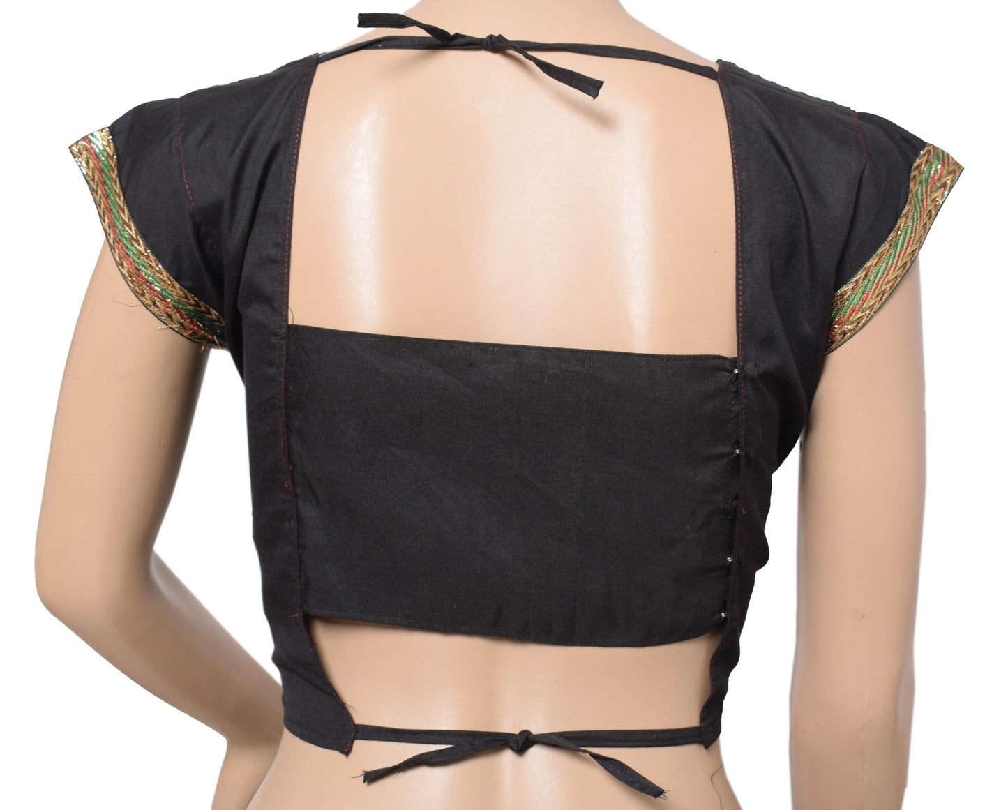 Sushila Vintage Readymade Black Sari Blouse Patch Work Designer Choli Top 36"