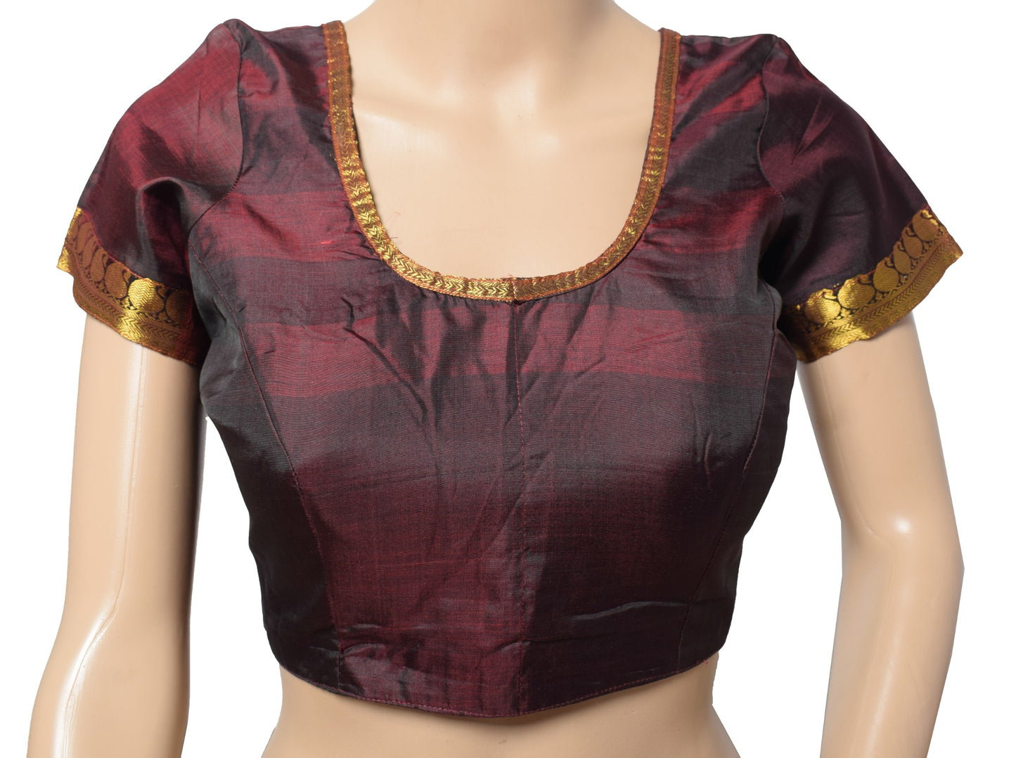 Sushila Vintage Readymade Dual Tone Sari Blouse Pure Silk Woven Designer Top 36"